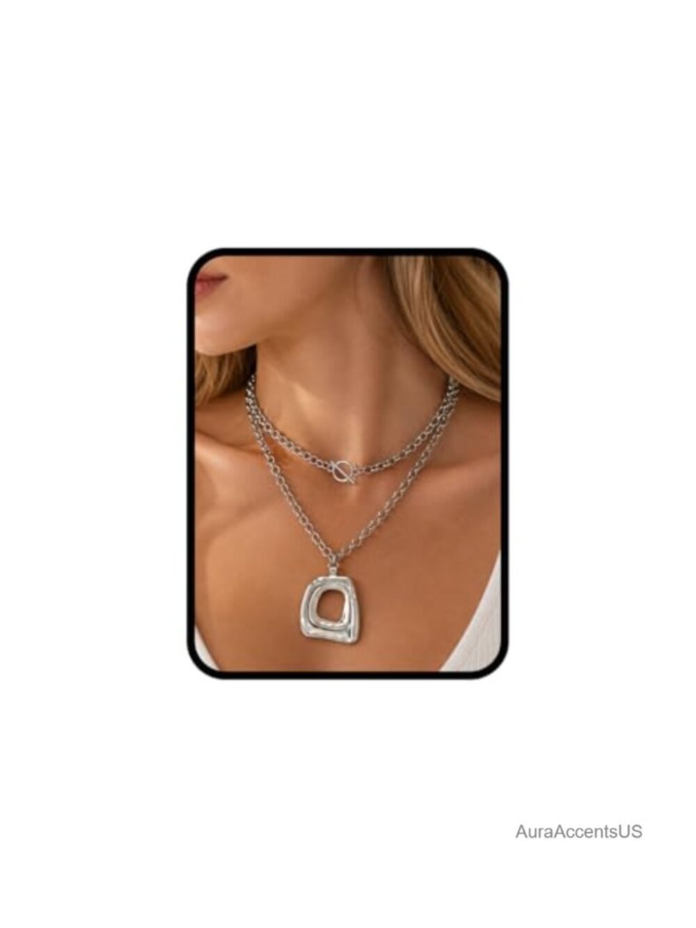 Chunky Geometric Statement Necklace Layered Toggle Chain Collar Minimalist